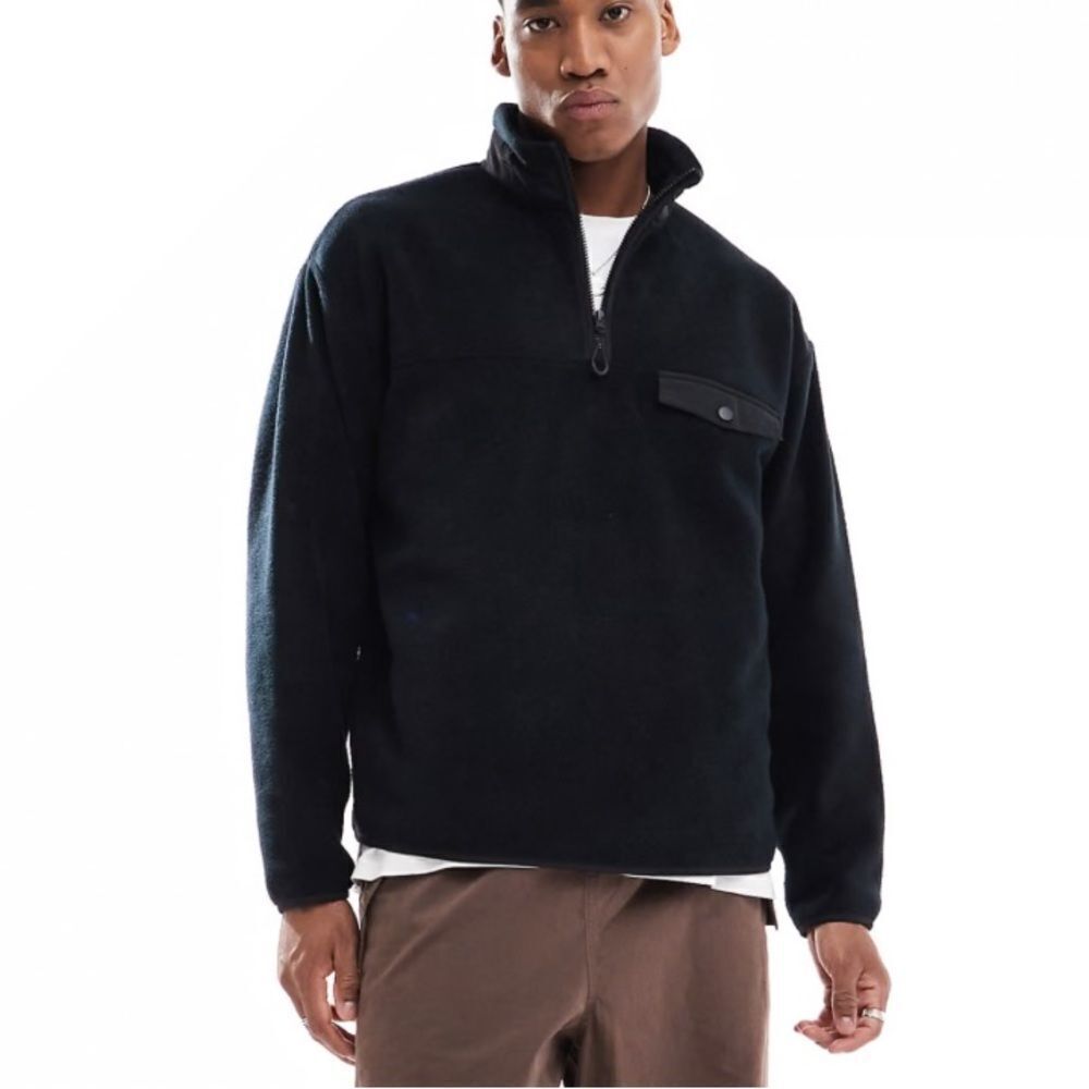 ASOS DESIGN oversized half zip fleece sweatshirt with chest pocket in black XXL - Picture 2 of 4